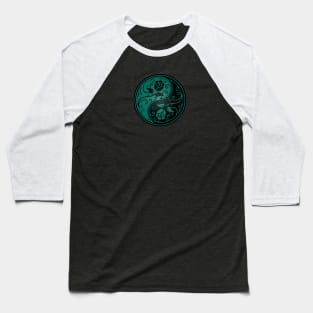 Teal Blue and Black Yin Yang Roses Baseball T-Shirt